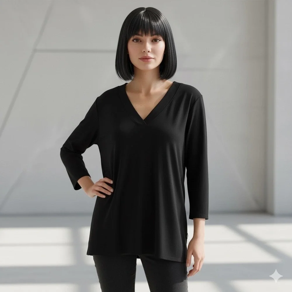 Banana Republic Womens Size XL V-Neck Tunic Top Black Versatile Workwear Chic